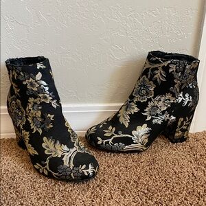 JustFab Black and Gold Floral Ankle Boots